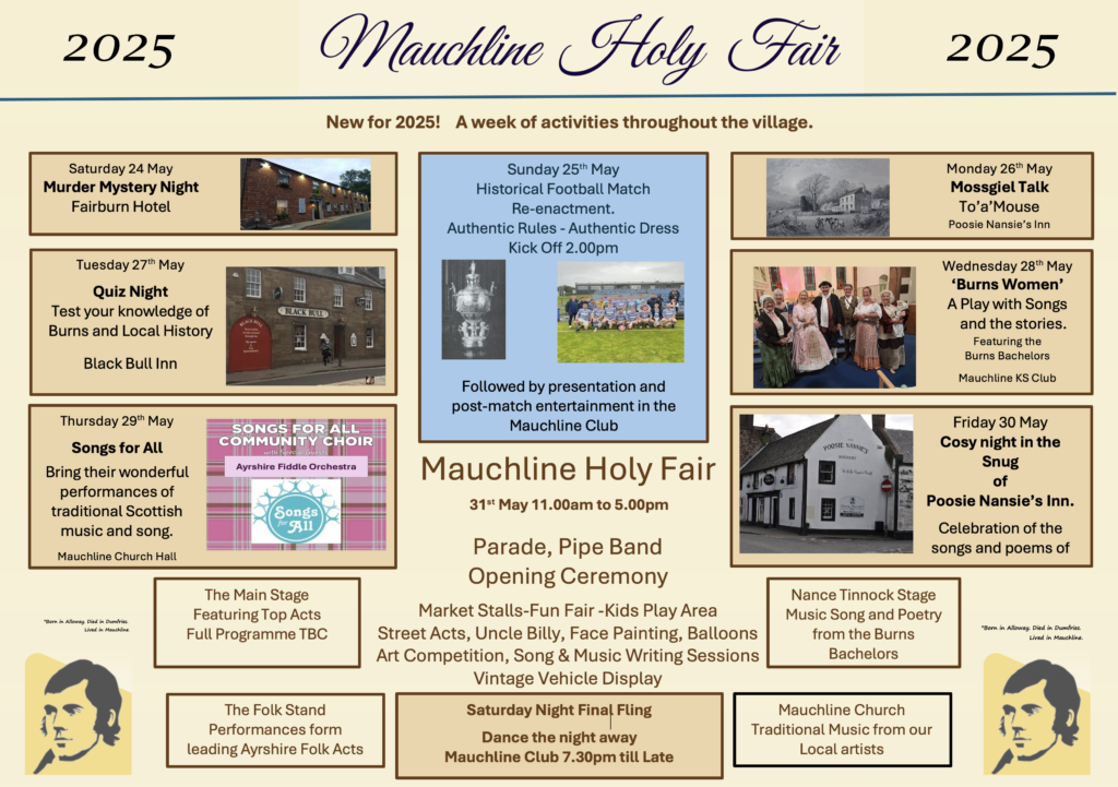 An Image showcasing all of the events confirmed for the Mauchline Holy Fair 2025